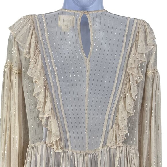 Anthropologie Maeve Wynn Metallic Striped Womens 8 Flowy Tunic Top Boho Peasant - Picture 5 of 16